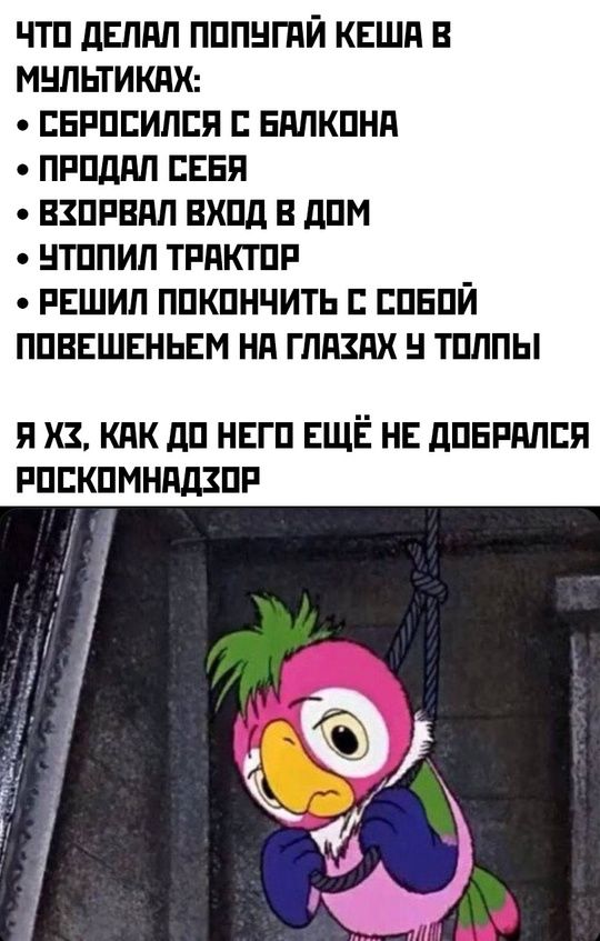 ЧТО ДЕЛАЛ ПОПУГАЙ КЕША В МУЛЬГИКАХ СБРОСИЛСЯ С БАЛКОНА ПРОДАЛ СЕБЯ ВХОРВАЛ ВХОД В ДОМ УТОПИЛ ТРАКТОР РЕШИЛ ПОКОНЧИТЬ С СОБОЙ ПОВЕШЕНЬЕМ НА ГЛАХАХ У ТОЛПЫ Я Х5 КЯК ДО НЕГО ЕЩЁ НЕ ДОБРАЛСЯ РОСКОМНАДФОР