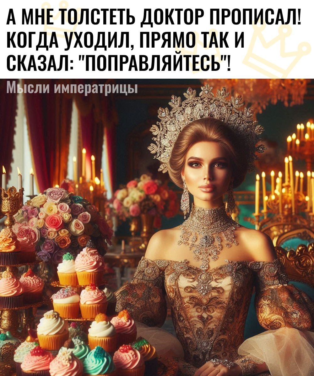 А МНЕ ТОЛСТЕТЬ ДОКТОР ПРОПИСАЛ КОГДА УХОДИЛ ПРЯМО ТАК И СКАЗАЛ ПОПРАВЛЯЙТЕСЬ Мысли императрицы