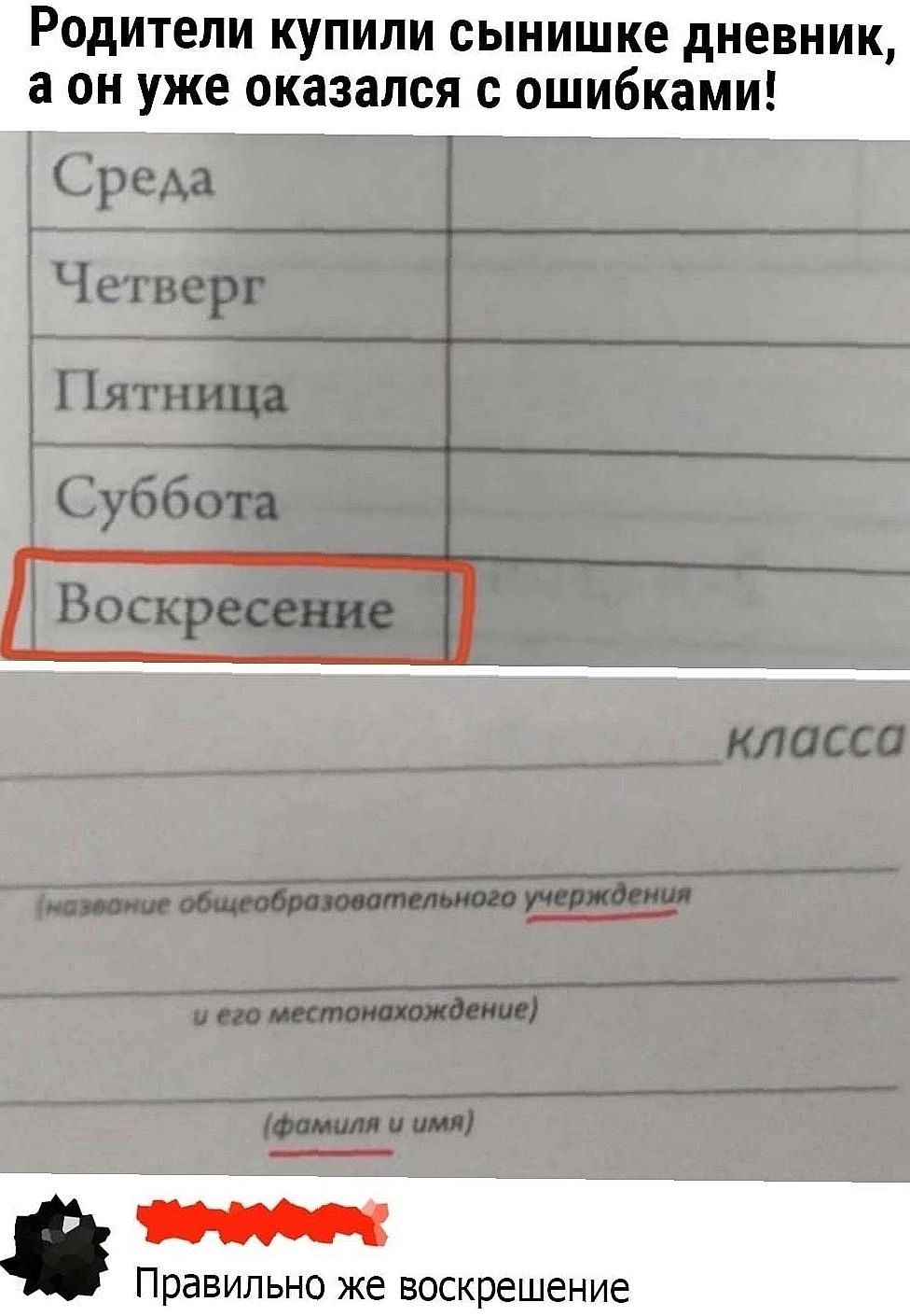 Родители купили сынишке дневник а он уже оказался с ошибками Правильно же воскрешение