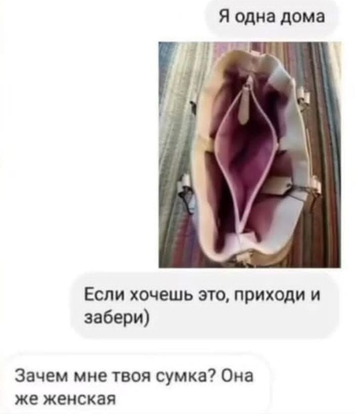Я одна дома Если хочешь это приходи и забери Зачем мне твоя сумка Она же женская