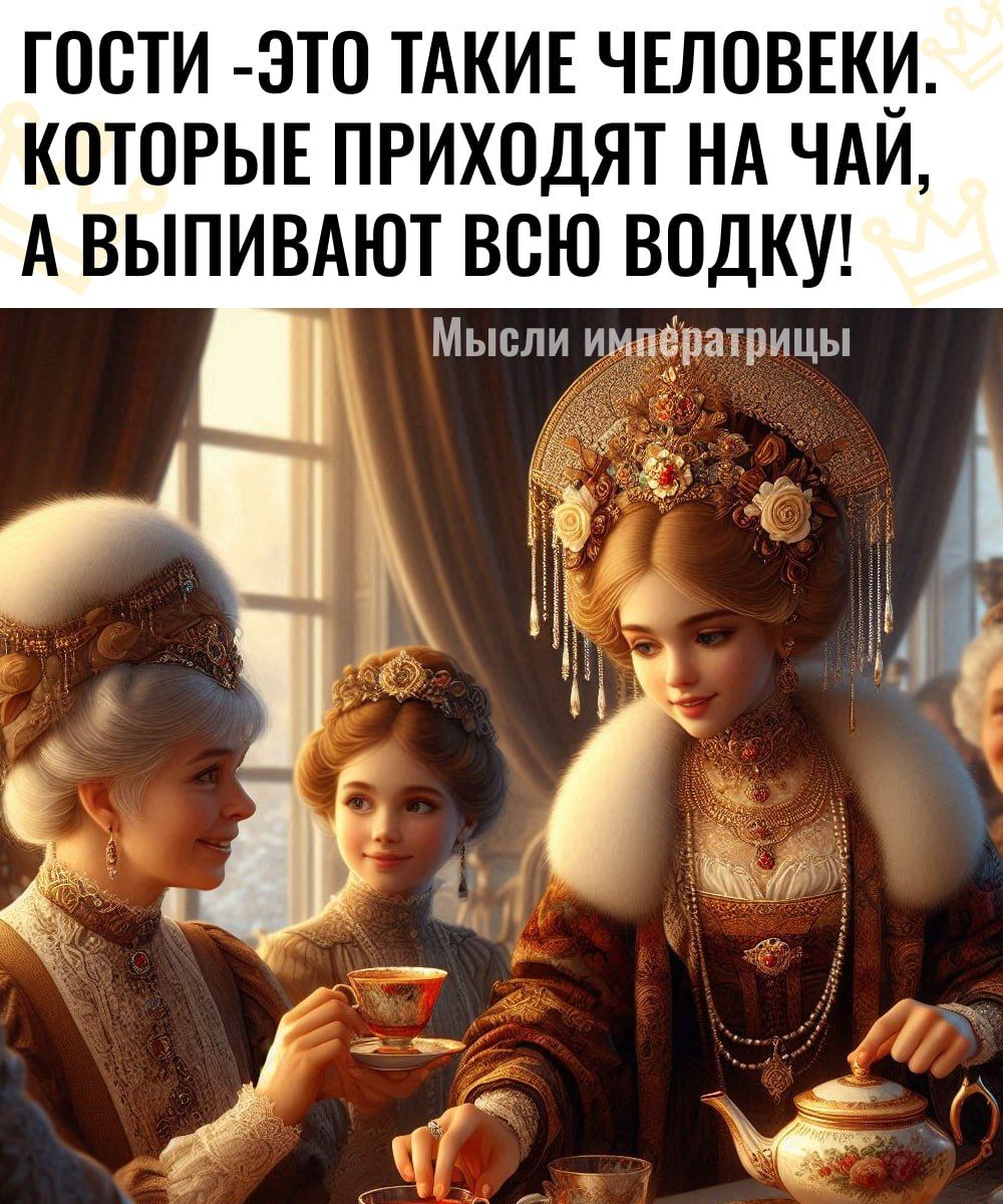 ГОСТИ ЭТО ТАКИЕ ЧЕЛОВЕКИ КОТОРЫЕ ПРИХОДЯТ НА ЧАЙ А ВЫПИВАЮТ ВСЮ ВОДКу Мысли импёратрицы Ці 1 Ци а й і 4
