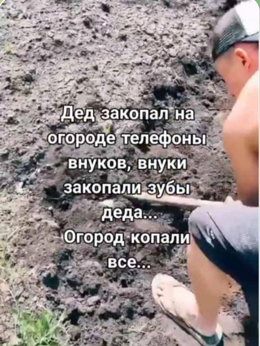Дед закопал на огороде телефоны внуков, внуки закопали зубы деда... Огород копали все...