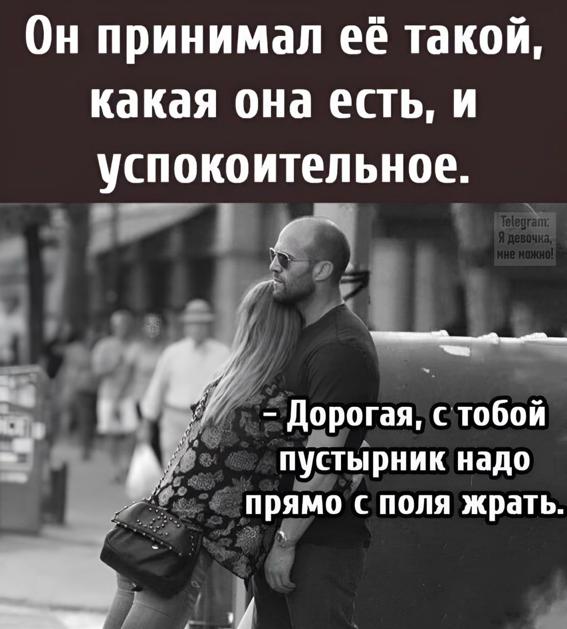 Он принимал её такой, какая она есть, и успокоительное.
- Дорогая, с тобой пустырник надо прямо с поля жрать.