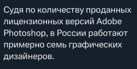 Судя по количеству проданных лицензионных версий Adobe Photoshop, в России работают примерно семь графических дизайнеров.