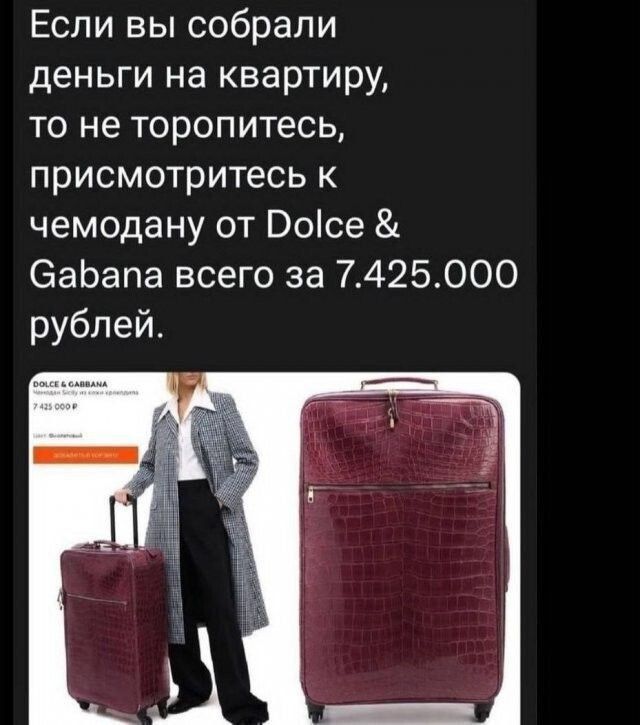 Если вы собрали деньги на квартиру, то не торопитесь, присмотритесь к чемодану от Dolce & Gabbana всего за 7.425.000 рублей.
