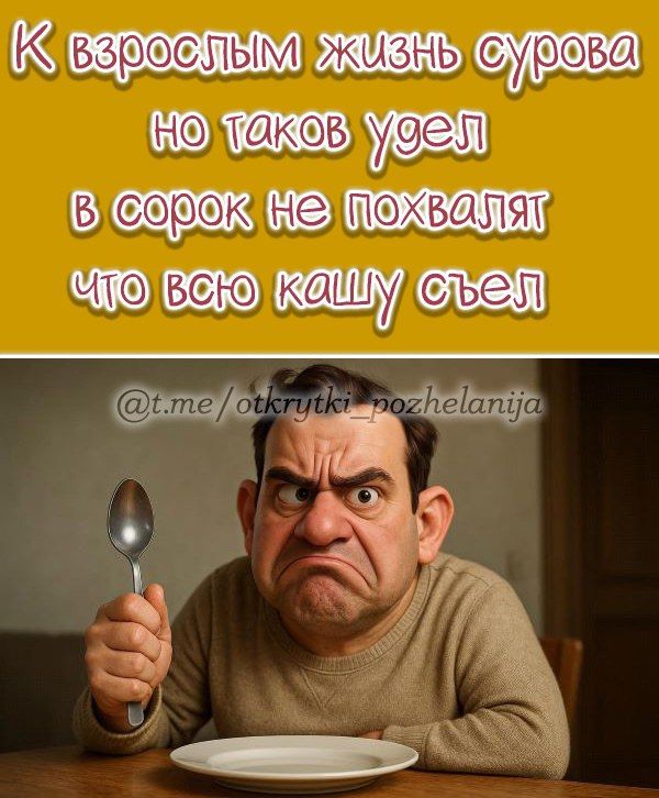 К взрослым жизнь сурова
но такой удел
в сорок не похвалят
что всю кашу съел