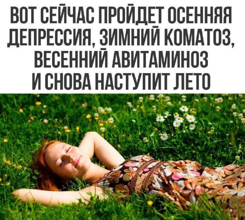 ВОТ СЕЙЧАС ПРОЙДЕТ ОСЕННЯЯ ДЕПРЕССИЯ, ЗИМНИЙ КОМАТОЗ, ВЕСЕННИЙ АВИТАМИНОЗ И СНОВА НАСТУПИТ ЛЕТО