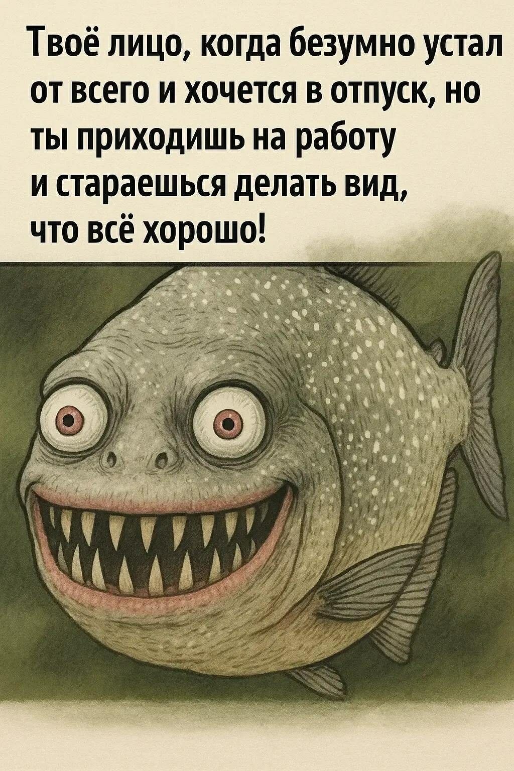 Твоё лицо, когда безумно устал от всего и хочется в отпуск, но ты приходишь на работу и стараешься делать вид, что всё хорошо!