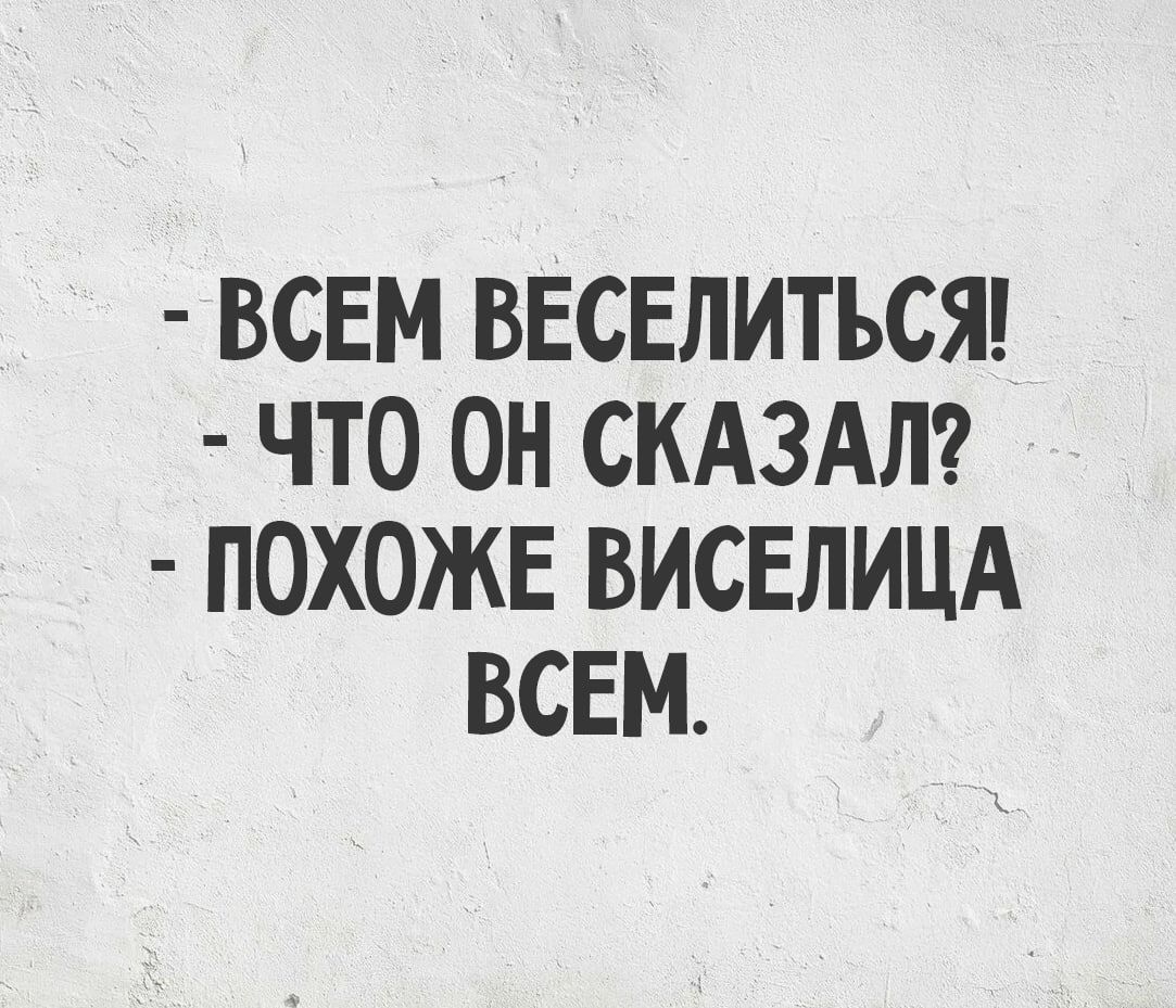 - ВСЕМ ВЕСЕЛИТЬСЯ! - ЧТО ОН СКАЗАЛ? - ПОХОЖЕ ВИСЕЛИЦА ВСЕМ.