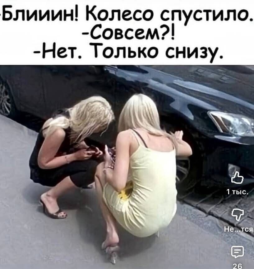 Блииин! Колесо спустило. - Совсем?! - Нет. Только снизу.