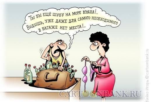 Ты бы ещё шубу на море взял!.. Видишь, уже даже для самого необходимого ... в багажe нет места!
