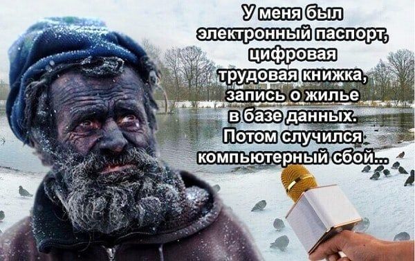 У меня был электронный паспорт, цифровая трудовая книжка, запись о жилье в базе данных... Потом произошёл компьютерный сбой...