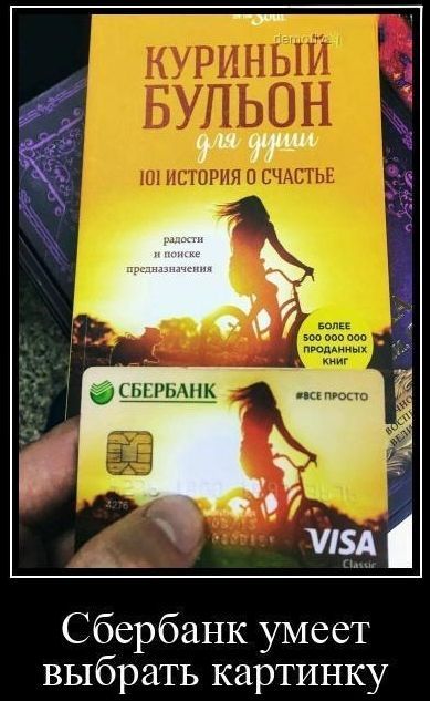 Куриный бульон для души. 101 история о счастье. радости и поиске предназначения. Более 50 000 000 проданных книг. Сбербанк умеет выбрать картинку. Visa Classic.