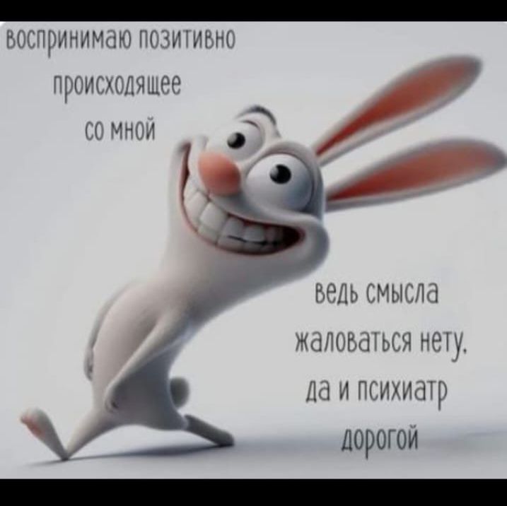 воспринимаю позитивно происходящее со мной ведь смыслa жаловаться нету, да и психиатр дорогой