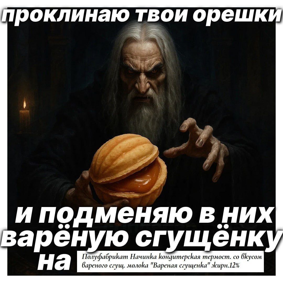 проклинаю твои орешки и подменяю в них варёную сгущёнку