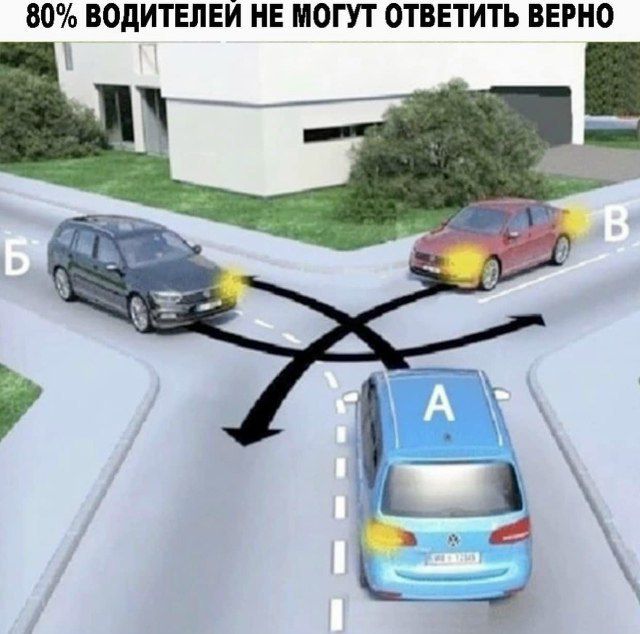 80% водителей не могут ответить верно
A
B