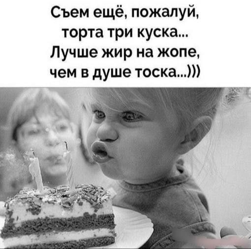 Съешь ещё, пожалуйста, тортa три куска... Лучше жир на жопе, чем в душе тоска...)))