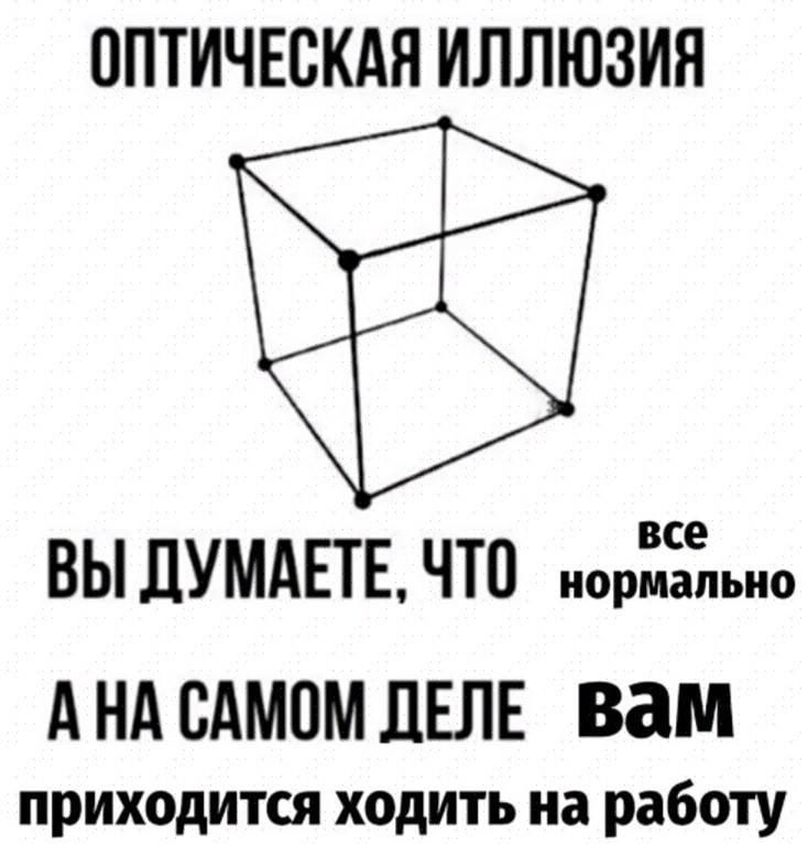 ОПТИЧЕСКАЯ ИЛЛЮЗИЯ
ВЫ ДУМАЕТЕ, ЧТО всё нормально
А НА САМОМ ДЕЛЕ вам приходится ходить на работу