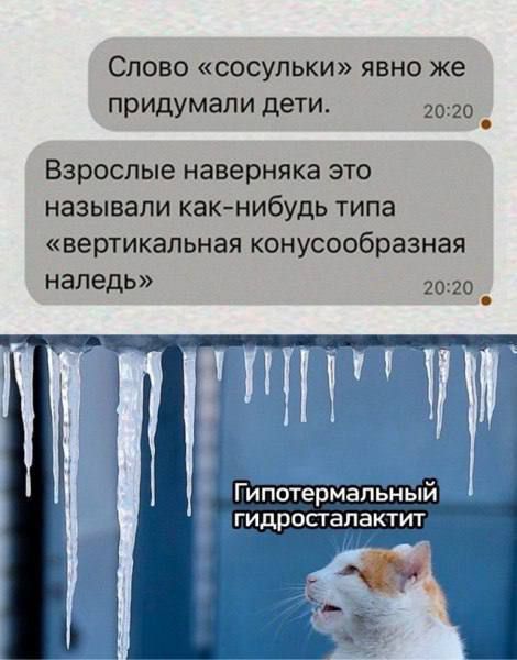 Слово «сосульки» явно же придумали дети.\nВзрослые наверняка это называли как-нибудь типа «вертикальная конусообразная наледь»