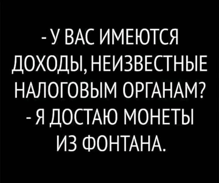 - У вас имеются доходы, неизвестные налоговым органам? - Я достаю монеты из фонтанa.