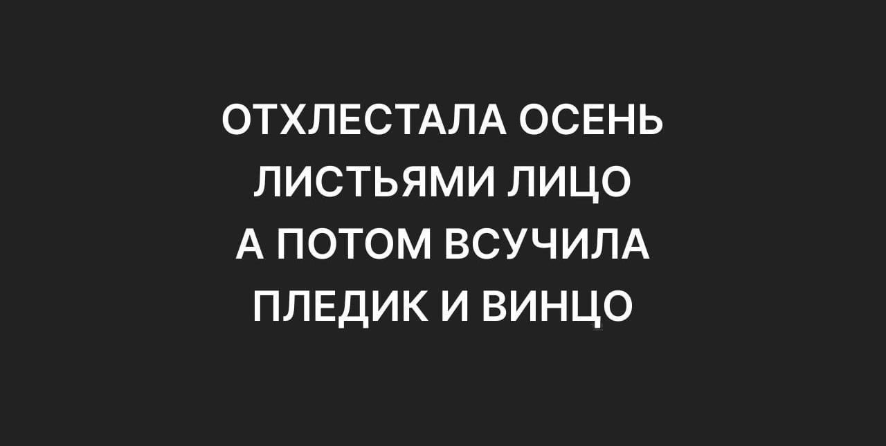 ОТХЛЕСТАЛА ОСЕНЬ ЛИСТЬЯМИ ЛИЦО А ПОТОМ ВСУЧИЛА ПЛЕДИК И ВИНЦЮ