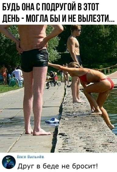 БУДЬ ОНА С ПОДРУГОЙ В ЭТОТ ДЕНЬ - МОГЛА БЫ И НЕ ВЫЛЕЗТИ...
Друг в беде не бросит!