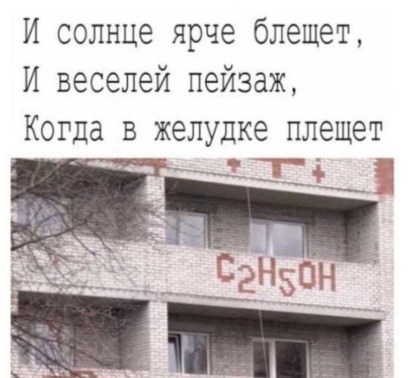 И солнце ярче блищет,\nИ веселее пейзаж,\nКогда в желудке плещет\nС2Н5ОН