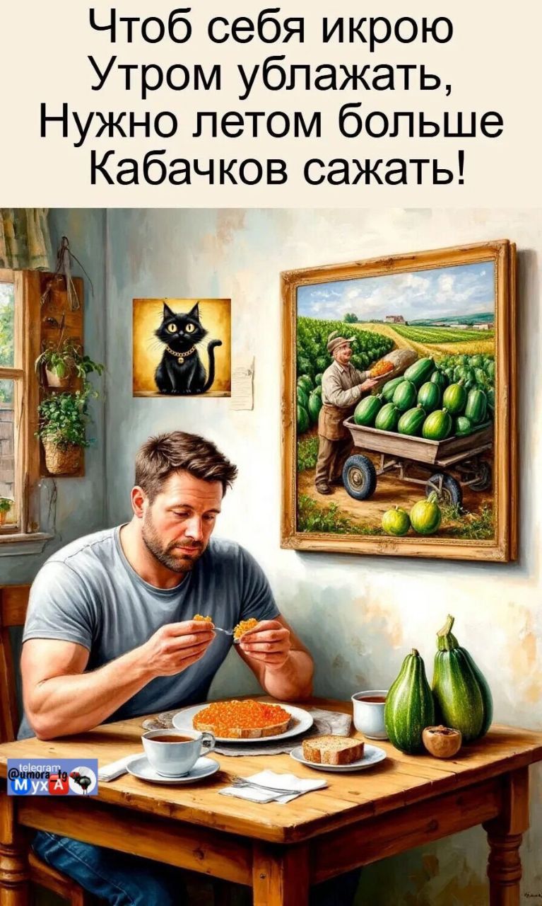 Чтоб себя икрою
Утром ублажать,
Нужно летом больше
Кабачков сажать!
