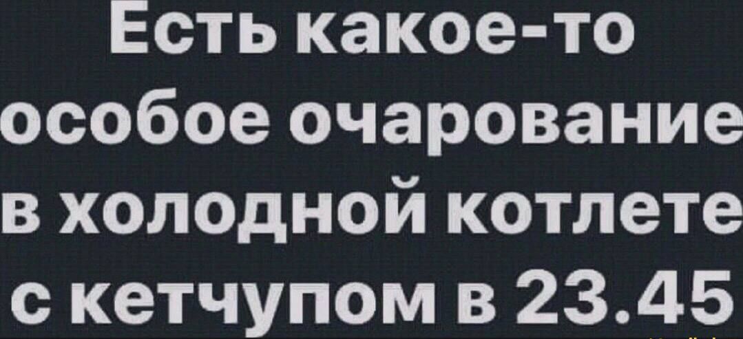 Есть какое-то особое очарование в холодной котлете с кетчупом в 23.45