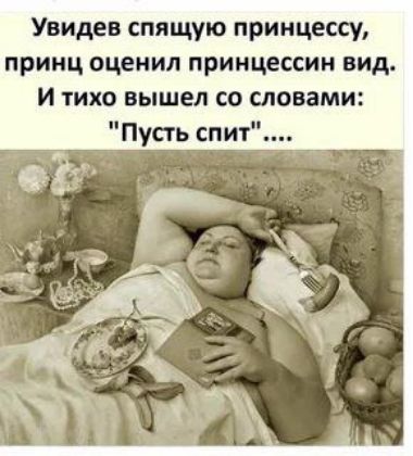 Увидев спящую принцессу, принц оценил принцессин вид. И тихо вышел со словами: 