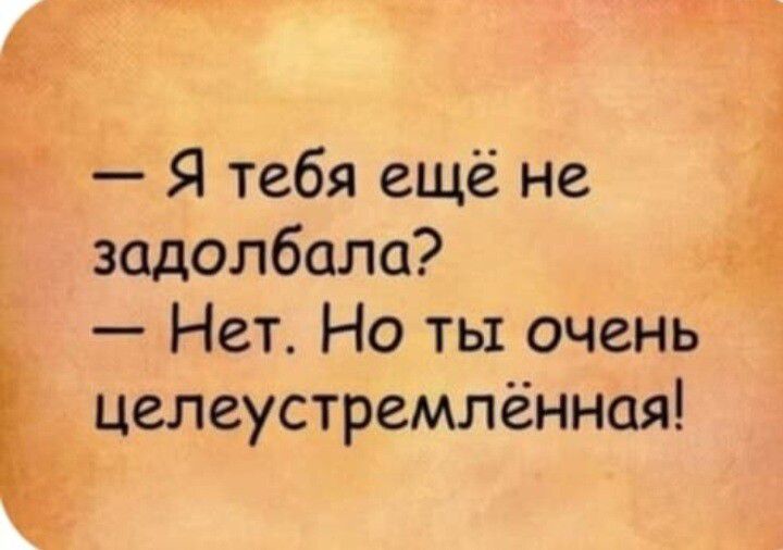 — Я тебя ещё не задолбала? — Нет. Но ты очень целеустрeмлённaя!