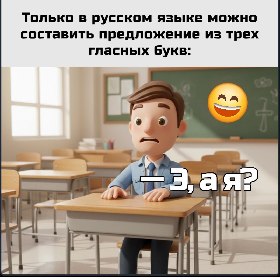 Только в русском языке можно составить предложение из трех гласных букв:
— э, а я?
