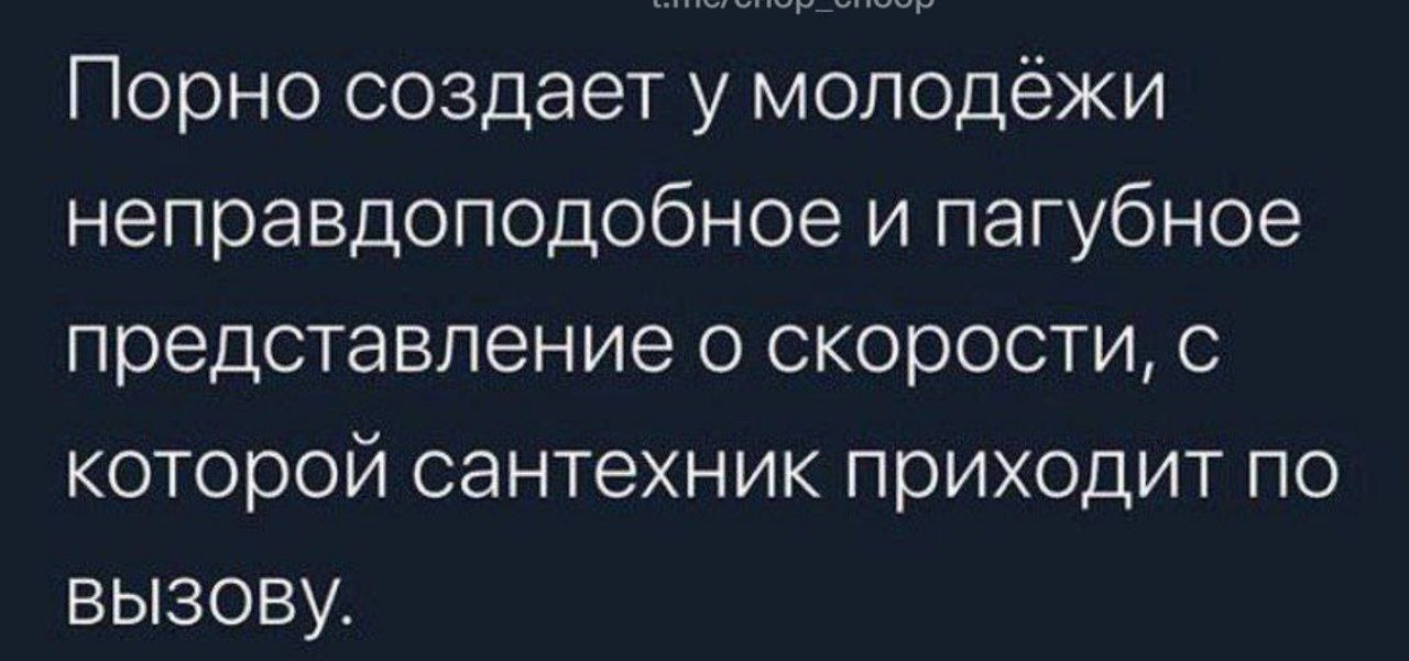 Порно создаёт у молодёжи неправильное и пагубное представление о скорости, с которой сантехник приходит по вызову.