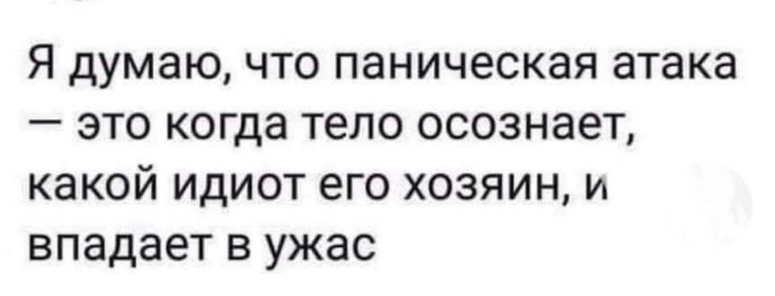 Я думаю, что паническая атака — это когда тело осознает, какой идиот его хозяин, и впадает в ужас