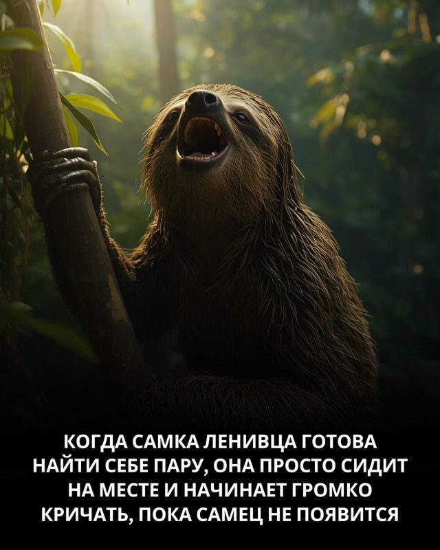 КОГДА САМКА ЛЕНИВЦА ГОТОВА НАЙТИ СЕБЕ ПАРУ, ОНА ПРОСТО СИДИТ НА МЕСТЕ И НАЧИНАЕТ ГРОМКО КРИЧАТЬ, ПОКА САМЕЦ НЕ ПОЯВИТСЯ