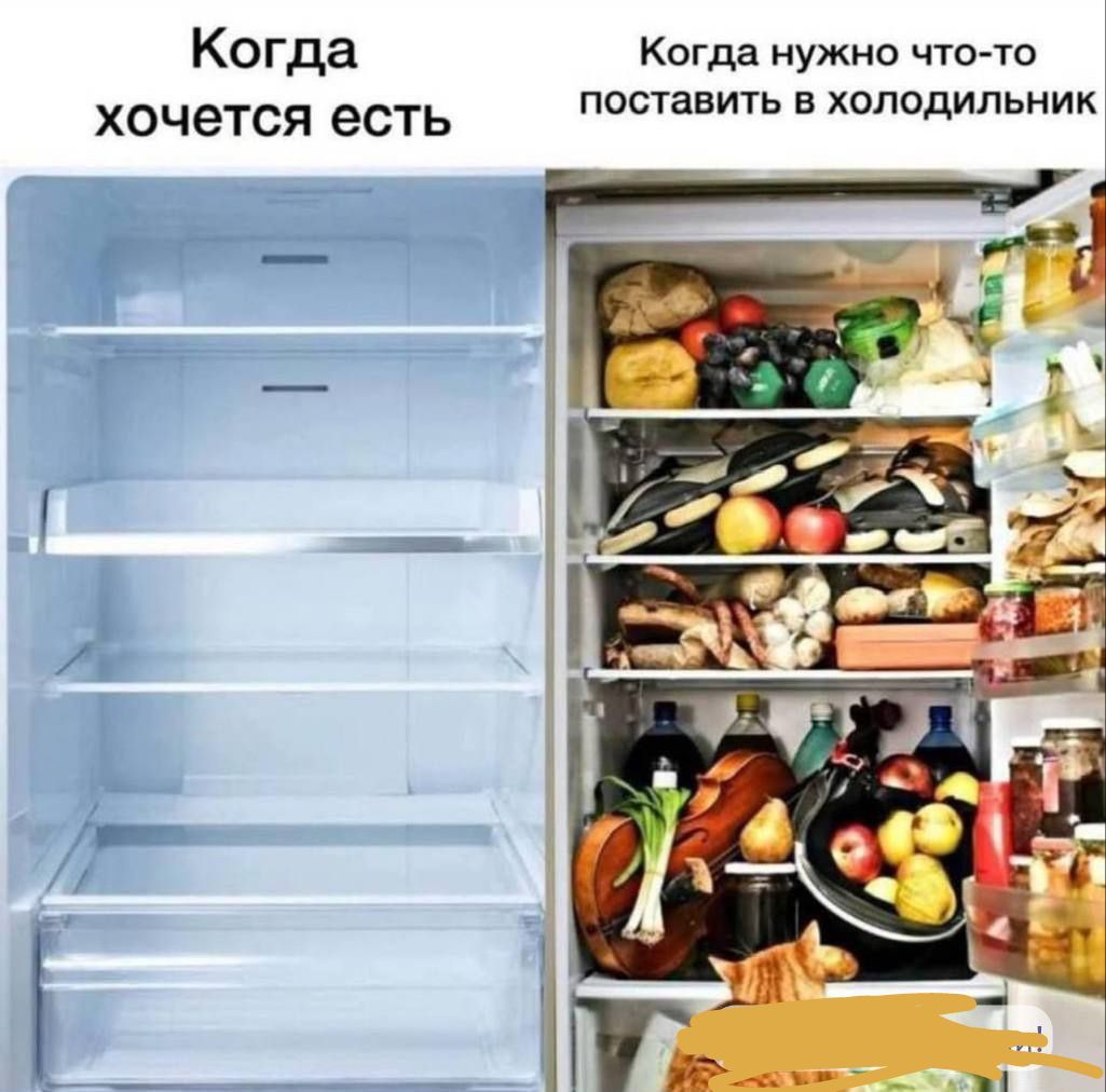 Когда хочется есть
Когда нужно что-то поставить в холодильник
