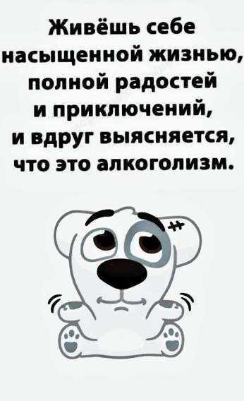 Живёшь себе насыщенной жизнью, полной радостью и приключений, и вдруг выясняется, что это алкоголизм.