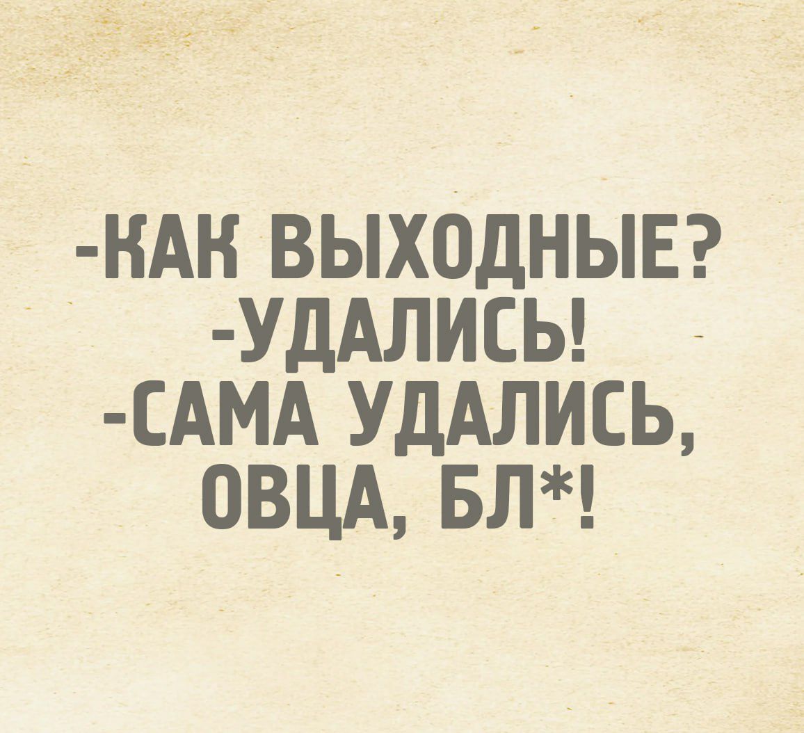 -КАК ВЫХОДНЫЕ? -УДАЛИСЬ! -САМА УДАЛИСЬ,ОВЦА, БЛ*!