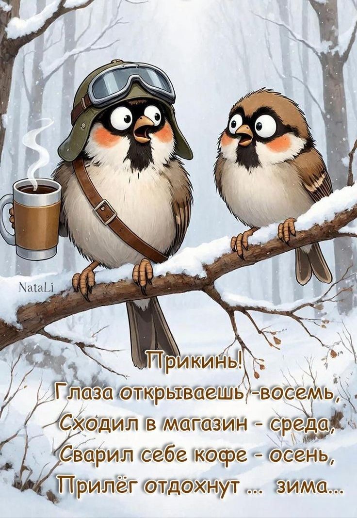 Прикинь!
Глаза открываешь — восемь,
Сходил в магазин — среда,
Сварил себе кофе — осень,
Пришёл отдохнуть... зима...