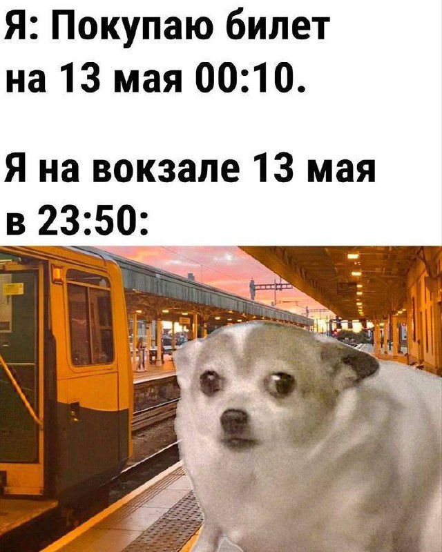 Я: Покупаю билет на 13 мая 00:10.\nЯ на вокзале 13 мая в 23:50:
