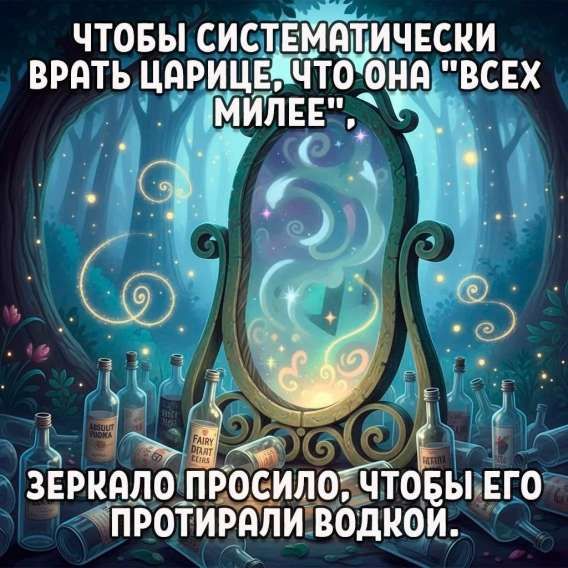 Чтобы систематически врать царице, что она 'всех милее'... Зеркало просило, чтобы его протирали водкой.