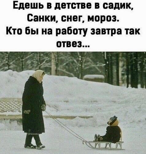 Едешь в детстве в садик, Санки, снег, мороз. Кто бы на работу завтра так отвез...
