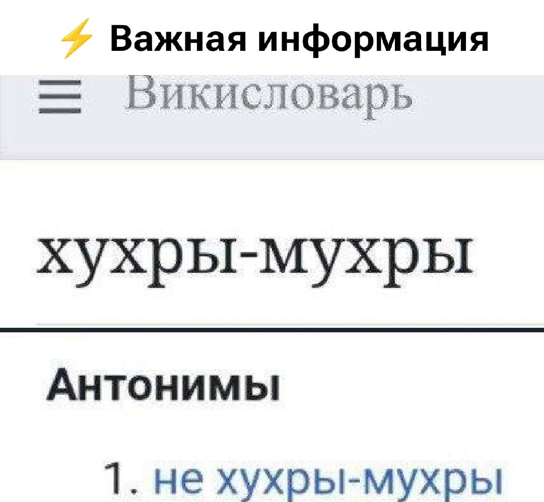 Важная информация
Викисловарь
хухры-мухры
Антонимы
1. не хуxры-мухры