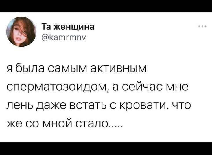 я была самым активным сперматозоидом, а сейчас мне лень даже встать с кровати. что же со мной стало.....