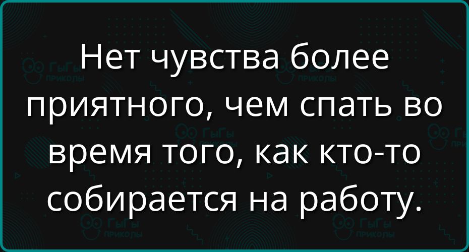 Нет чувства более приятного, чем спать во время того, как кто-то собирается на работу.