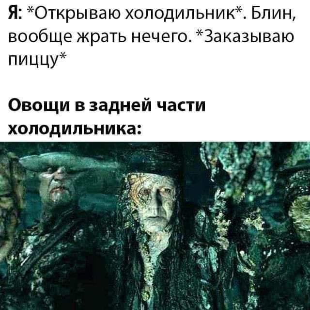 Я: *Открываю холодильник*. Блин, вообще есть нечего. *Заказываю пиццу*

Овощи в задней части холодильника: