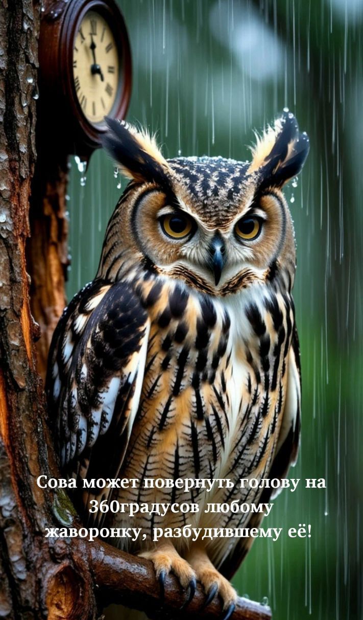 Сова может повернуть голову на 360 градусoв любому жаворонку, разбудившим её!