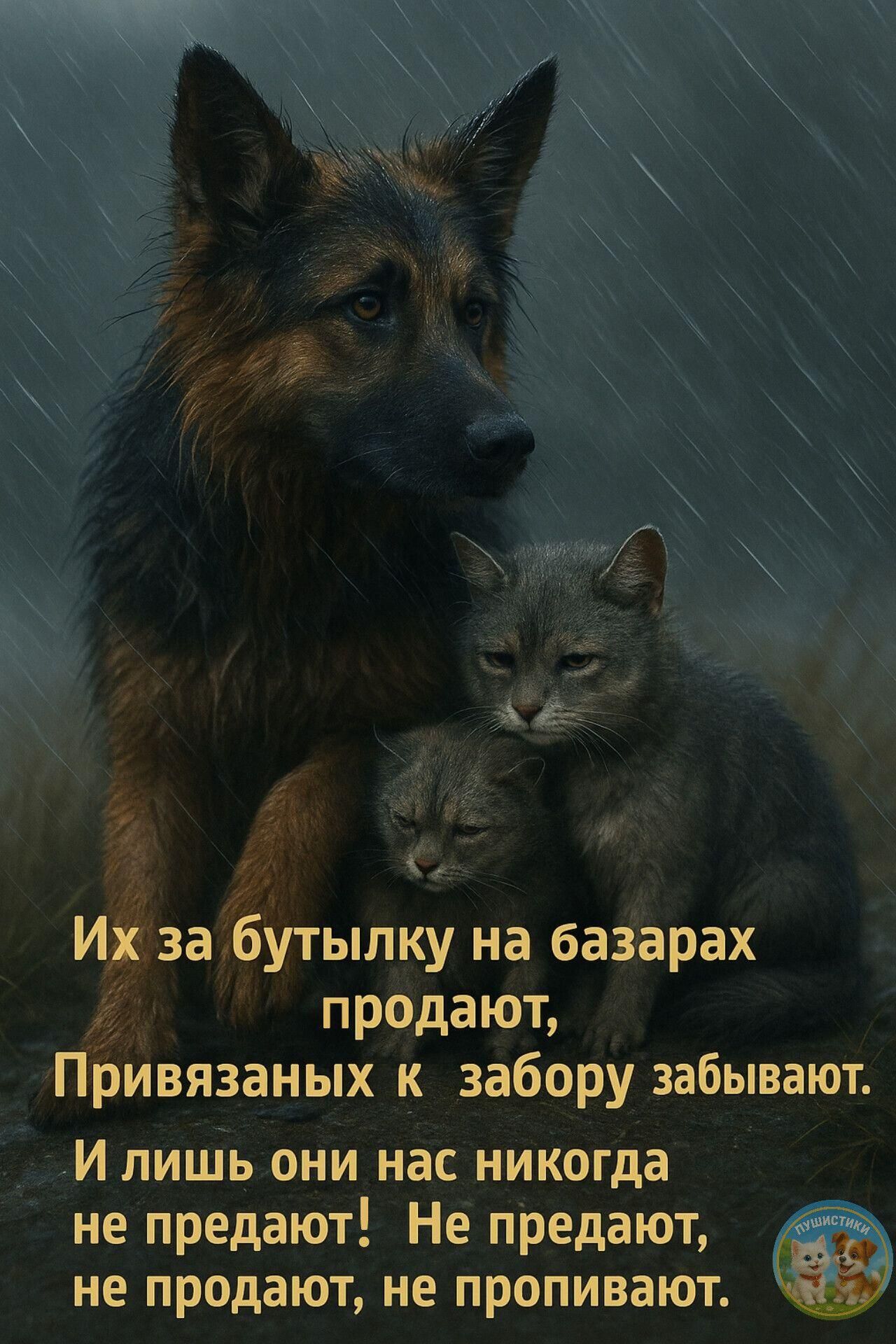 Их за бутылку на базарах продают,\nПривязанных к забору забывают.\nИ лишь они нас никогда не предают!  Не предают,\nне предают, не продают, не пропивают.