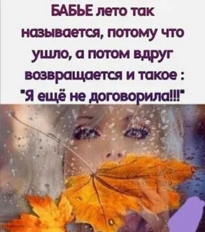 БАБЬЕ лето так называется, потому что ушло, а потом вдруг возвращается и такое: «Я ещё не договорила!!!»