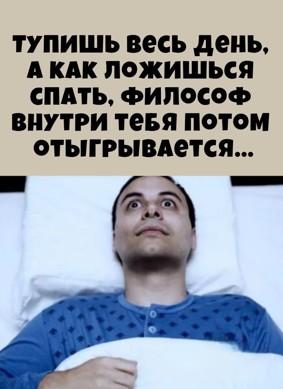 ТУПИШЬ ВЕСЬ ДЕНЬ, А КАК ЛОЖИШЬСЯ СПАТЬ, ФИЛОСОФ ВНУТРИ ТЕБЯ ПОТОМ ОТЫГРЫВАЕТСЯ...